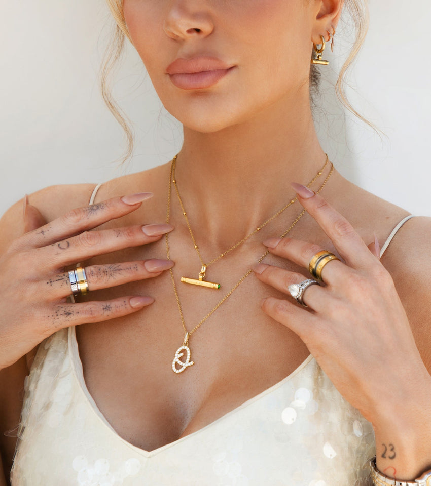 Custom Stamped T-Bar Necklace (Gold)