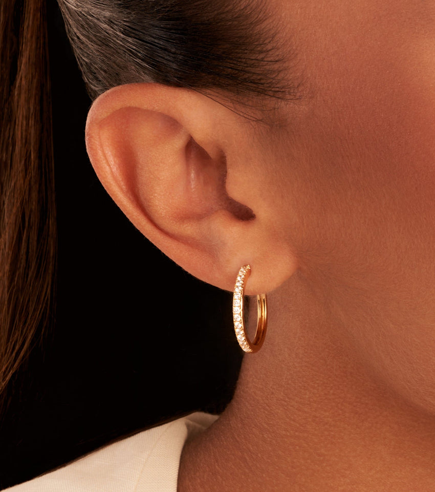 Beam Pavé Hoop Earring (Gold)