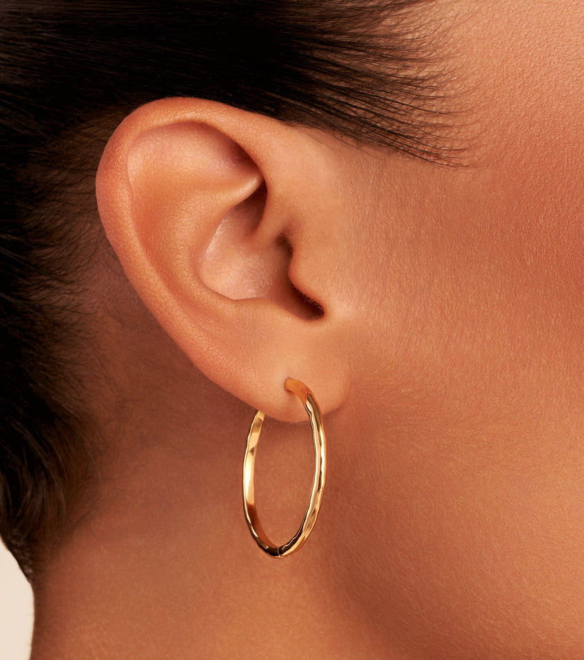 Large Hammered Hoop Earring (Gold)