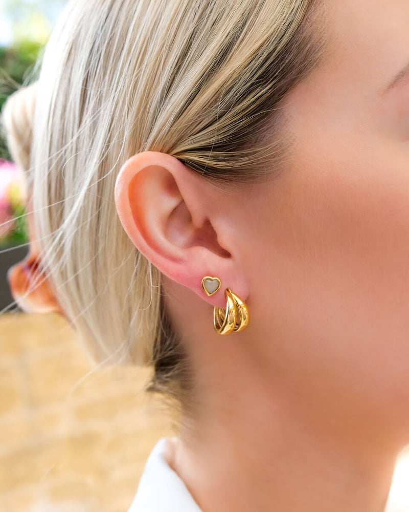 Mini Heart Birthstone Stud Earrings (Gold)