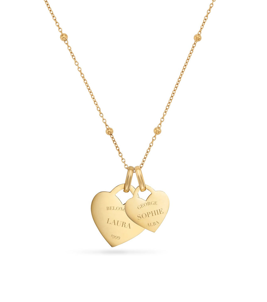 Double Heart Token Necklace (Gold)