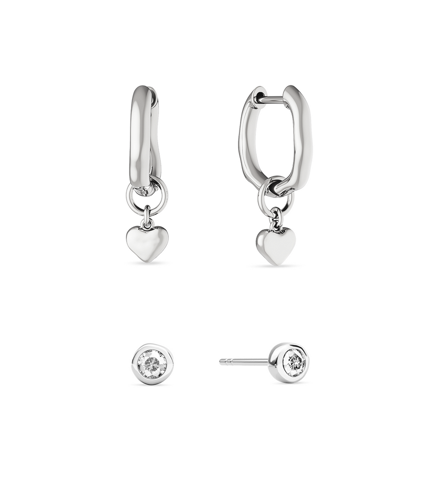 Fine Molten Heart & White Topaz Earring Bundle (Silver)