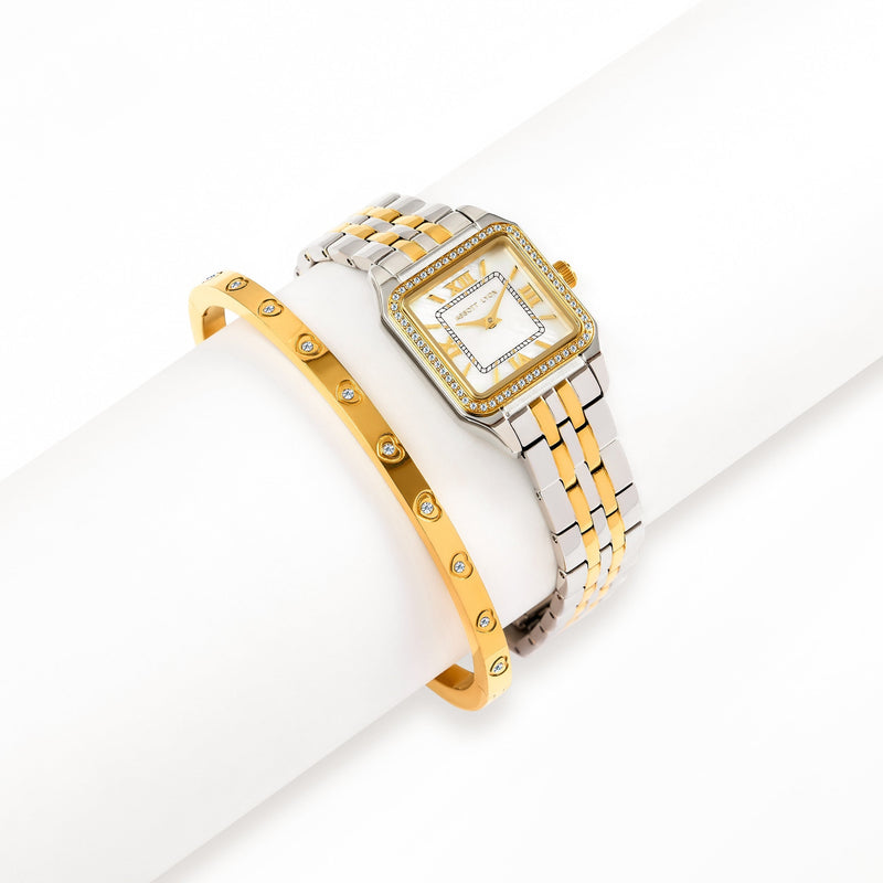 Essence Pavé Watch & Bracelet Set (Two Tone)