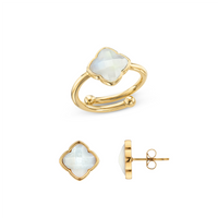 Faceted Birthstone Clover Ring & Earrings Bundle (Gold)