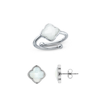 Faceted Birthstone Clover Ring & Earrings Bundle (Silver)