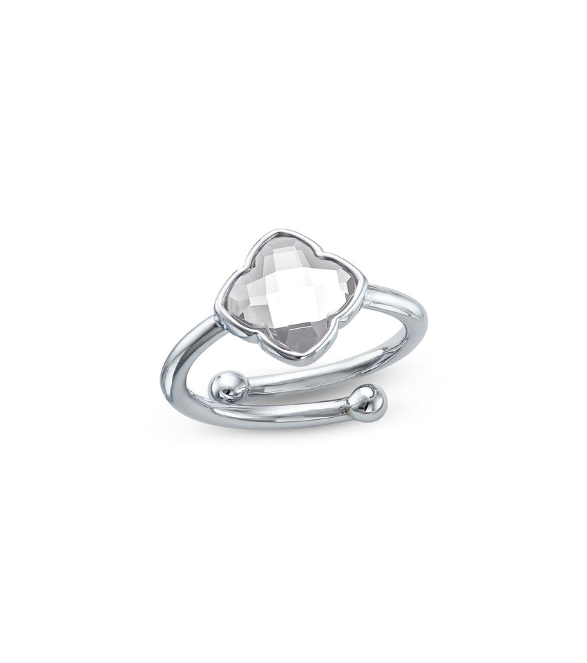 Faceted Birthstone Clover Ring (Silver)