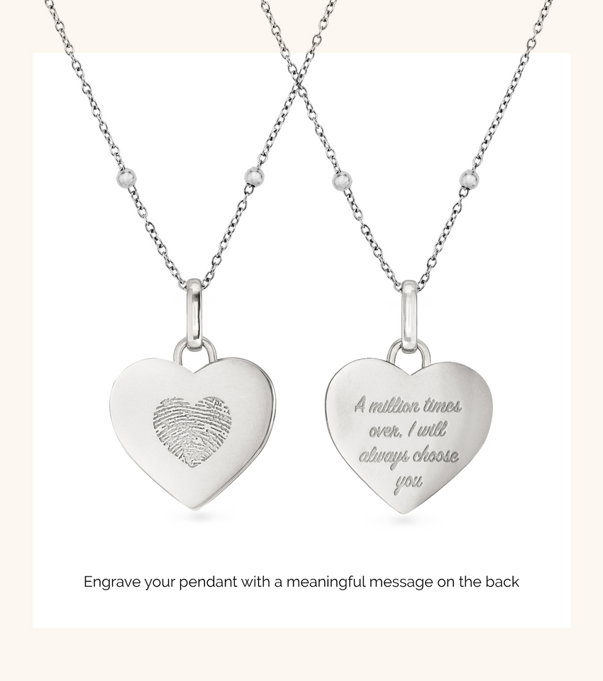 Uniquely Yours Fingerprint Heart Necklace (Silver)