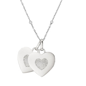 Uniquely Yours Fingerprint Heart Necklace - Two Fingerprints (Silver)