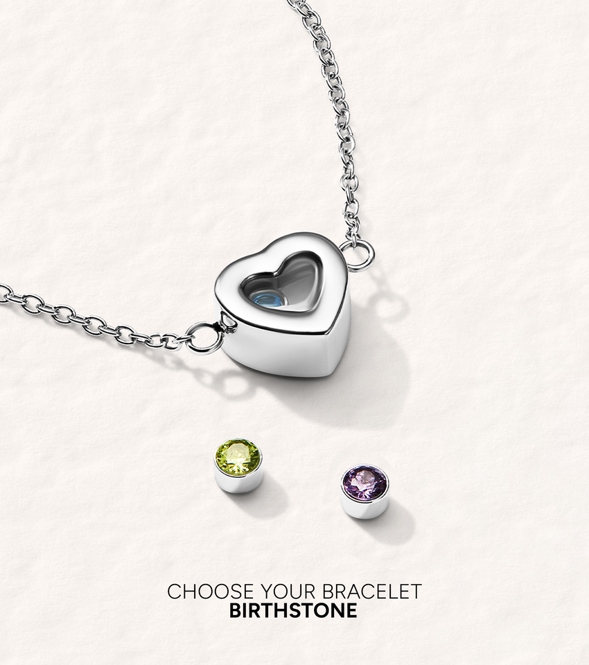 Floating Birthstone Heart Bracelet (Silver)