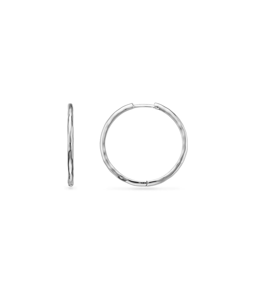 Large Hammered Hoop Earring (Silver)