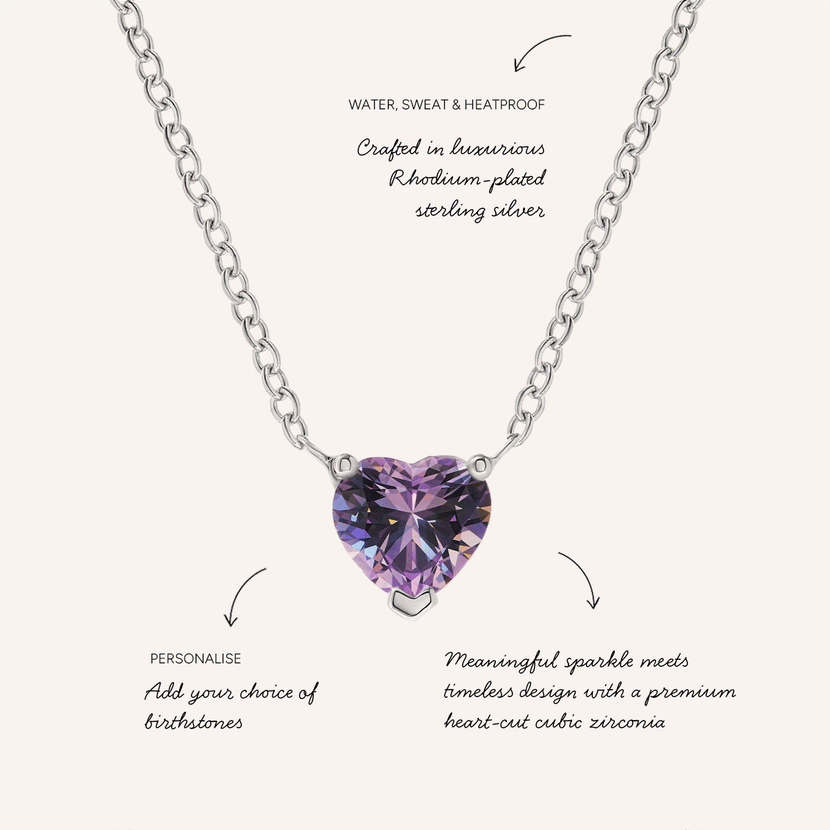 Heart Birthstone Legacy Necklace 1ct (Silver)