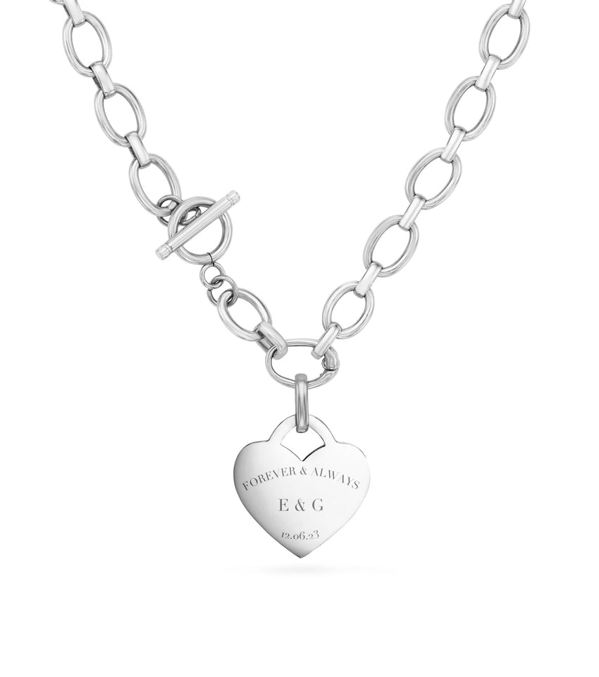 Heart Token Oval Necklace (Silver)