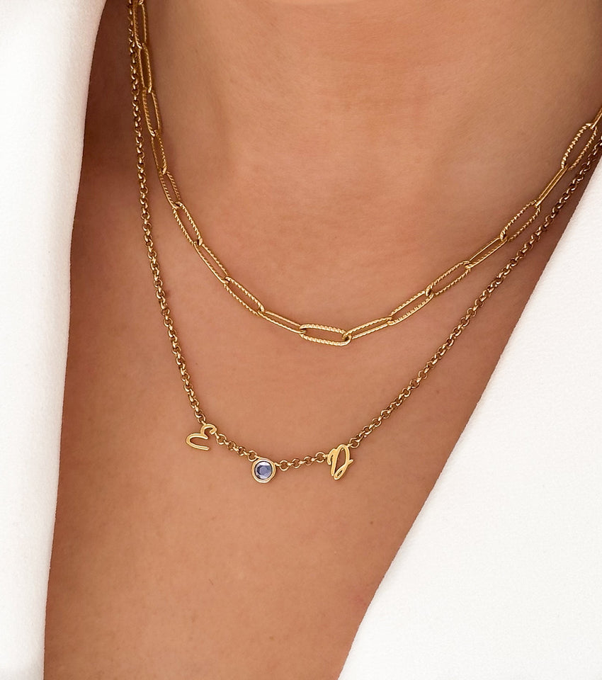 Initials & Birthstone Necklace (Gold)