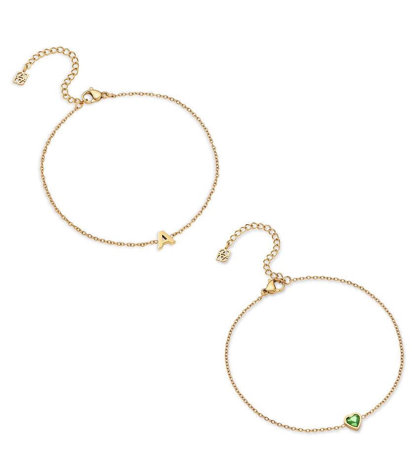 Initial & Birthstone Anklet Set (Gold)