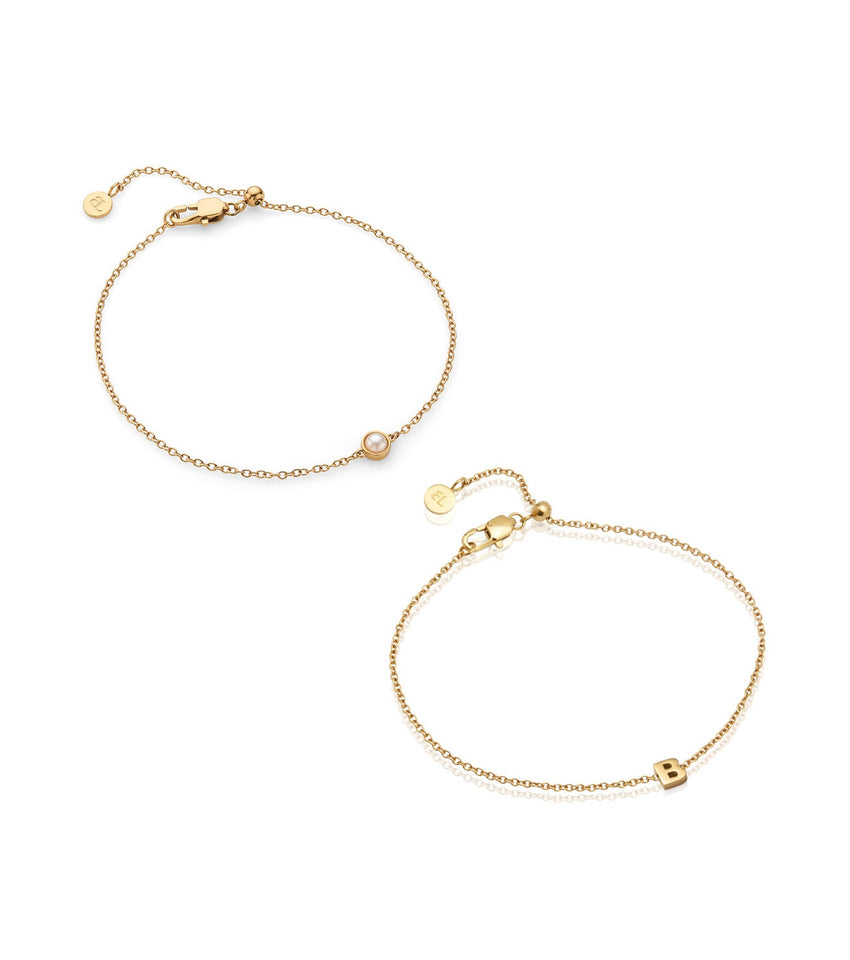 Initial & Pearl Bracelet Set (Gold)