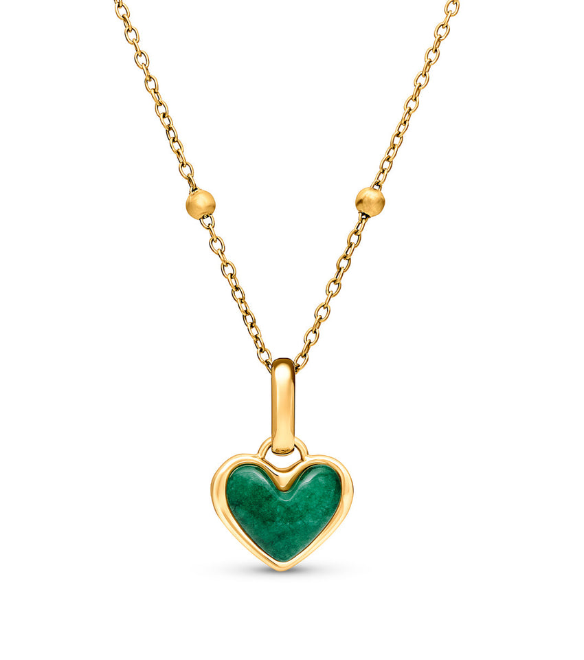 Green Quartz Heart Necklace (Gold)