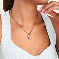 Pink Chalcedony Stone & Initial Necklace (Gold)