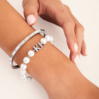 Lunar Pearl Initial Bracelet (Silver)