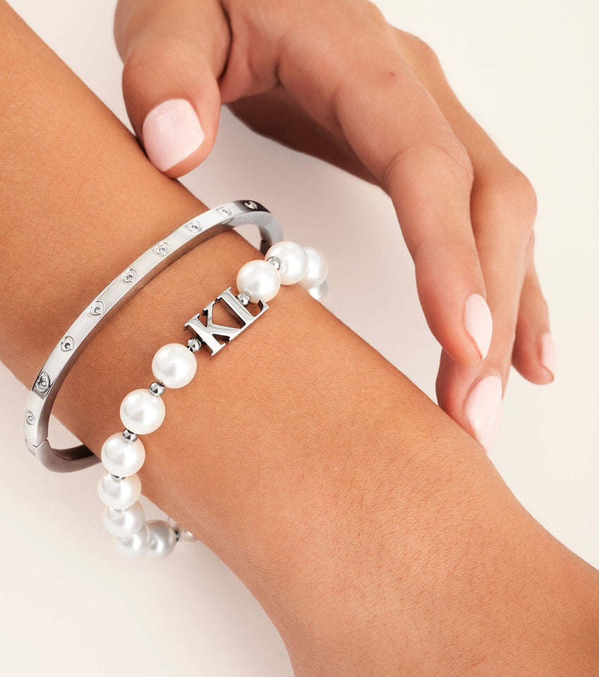 Lunar Pearl Initial Bracelet (Silver)