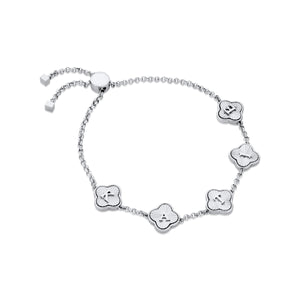 Textured Clover Custom Name Bracelet (Silver)