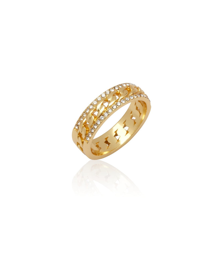 Link Chain Crystal Ring (Gold)