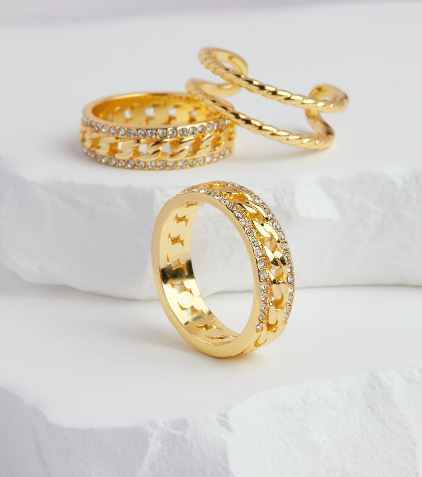 Link Chain Crystal Ring (Gold)