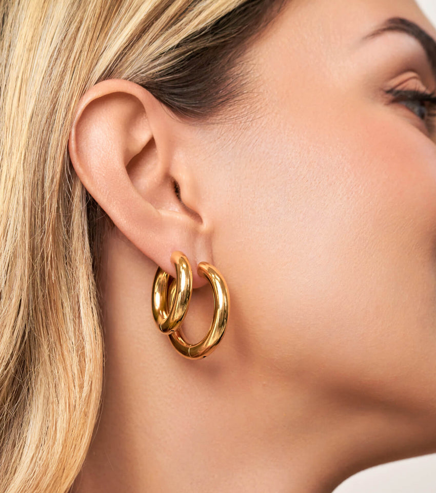 Large Chunky Huggie Hoop Earring Bundle (Gold)