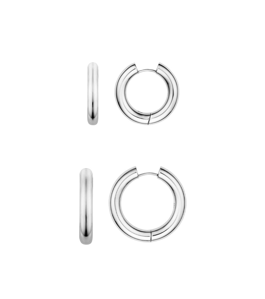 Large Chunky Huggie Hoop Earring Bundle (Silver)