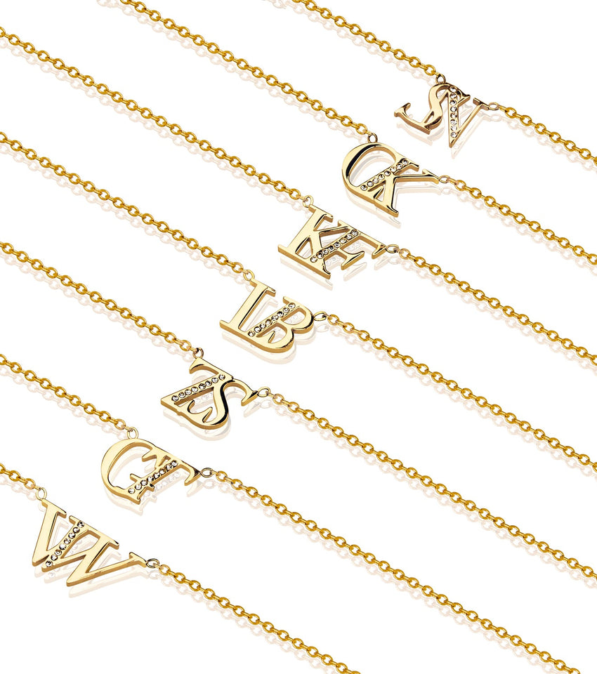 Double Initial Crystal Necklace (Gold)