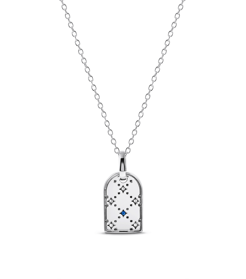 Mini Monogram Birthstone Tag Necklace (Silver)