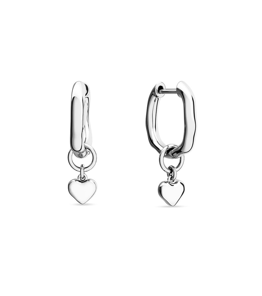Fine Molten Heart Huggie Earrings (Silver)