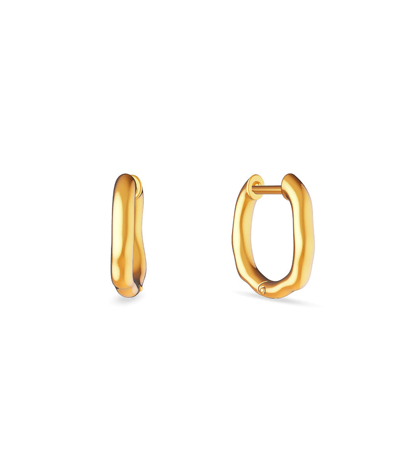 Fine Molten Huggie Earrings (Gold)