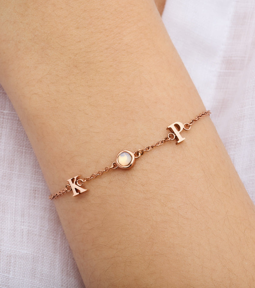 Made Mine Initials & Birthstone Bracelet (Rose Gold)