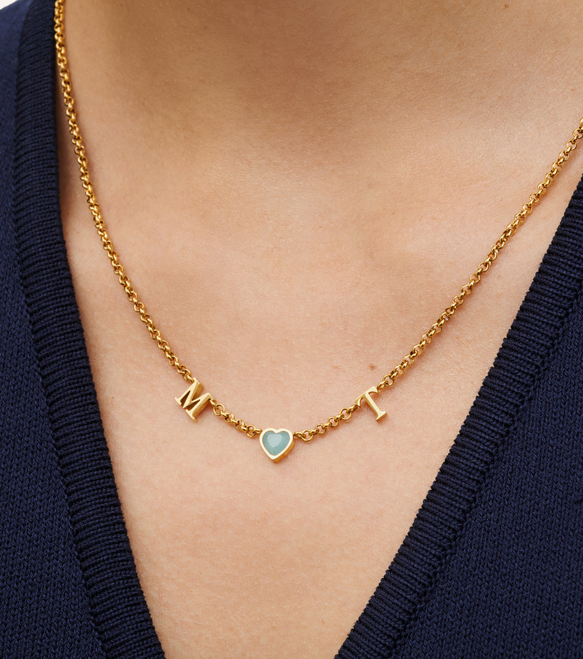 Made Mine Initials & Birthstone Necklace (Gold)