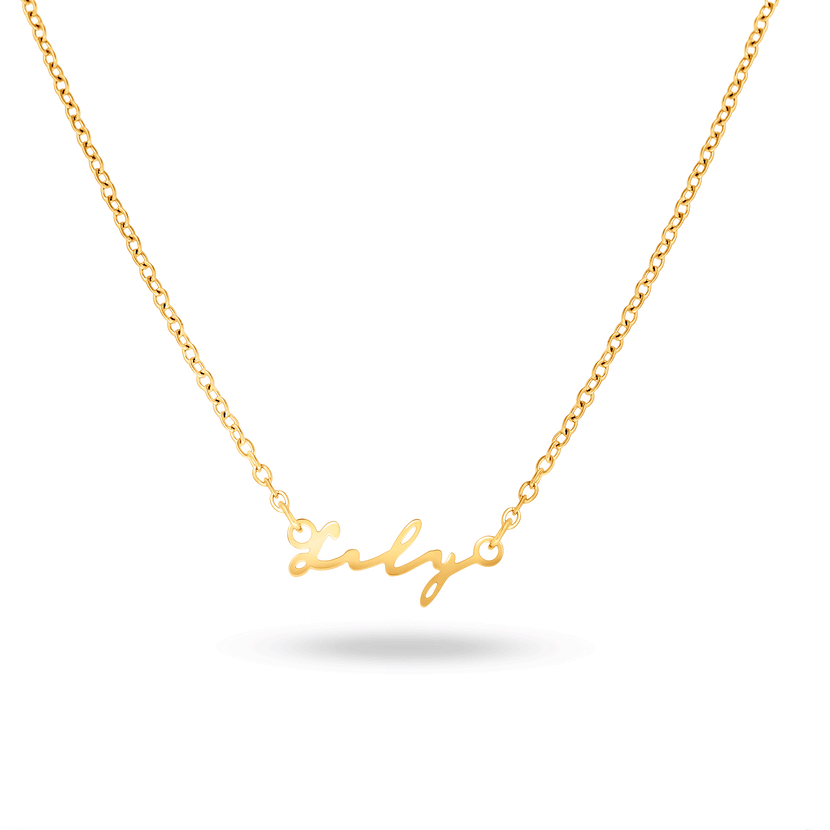 Sterling Mini Signature Name Necklace (Gold)