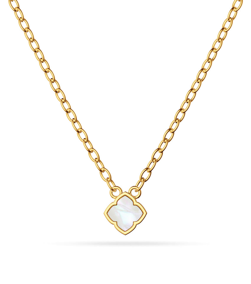 Mini Pearl Clover Necklace (Gold)