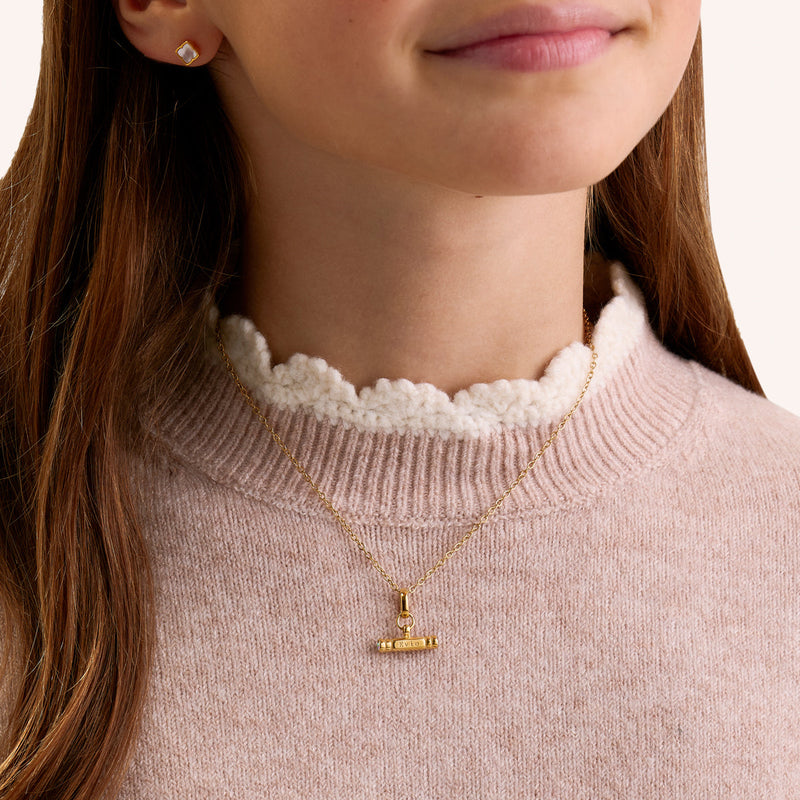 Mini Custom Stamped T-Bar Necklace (Gold)