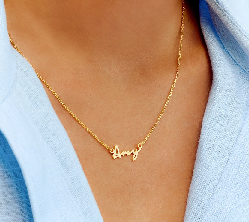 Matching Fine 'Mini & Me' Signature Name Necklace Set (Gold)