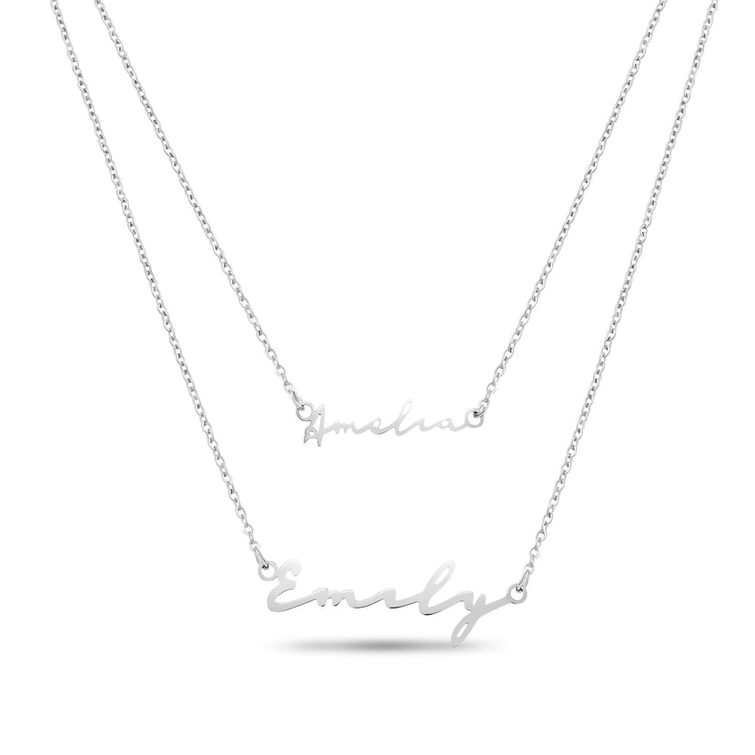 Matching Fine 'Mini & Me' Signature Name Necklace Set (Silver)