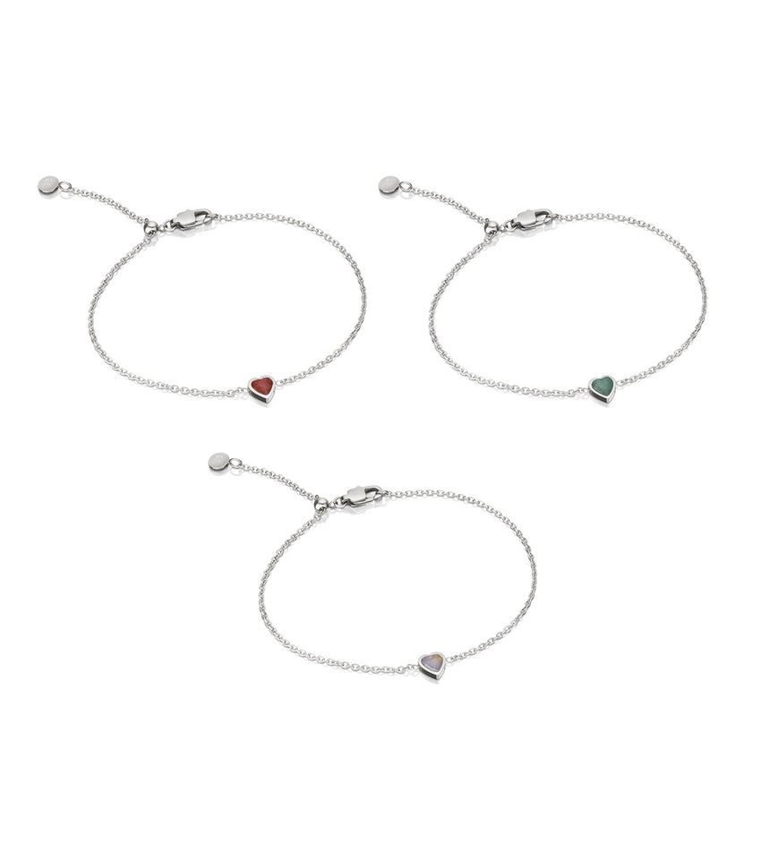 Mini Heart Birthstone Bracelet Bundle (Silver)