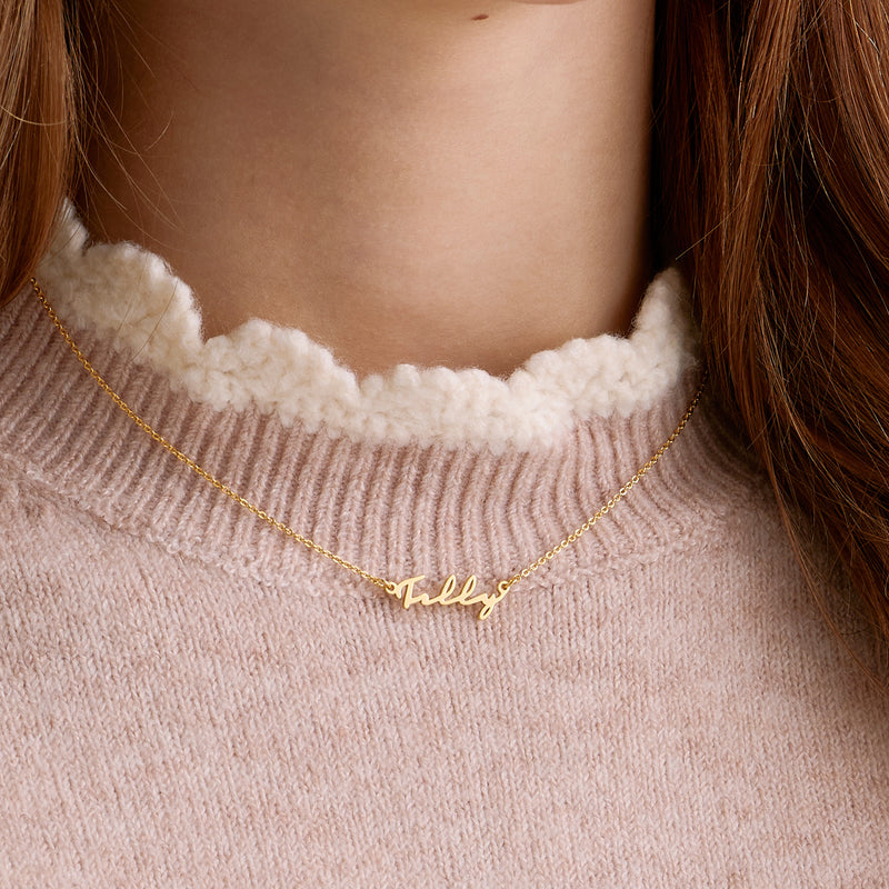 Matching Fine 'Mini & Me' Signature Name Necklace Set (Gold)