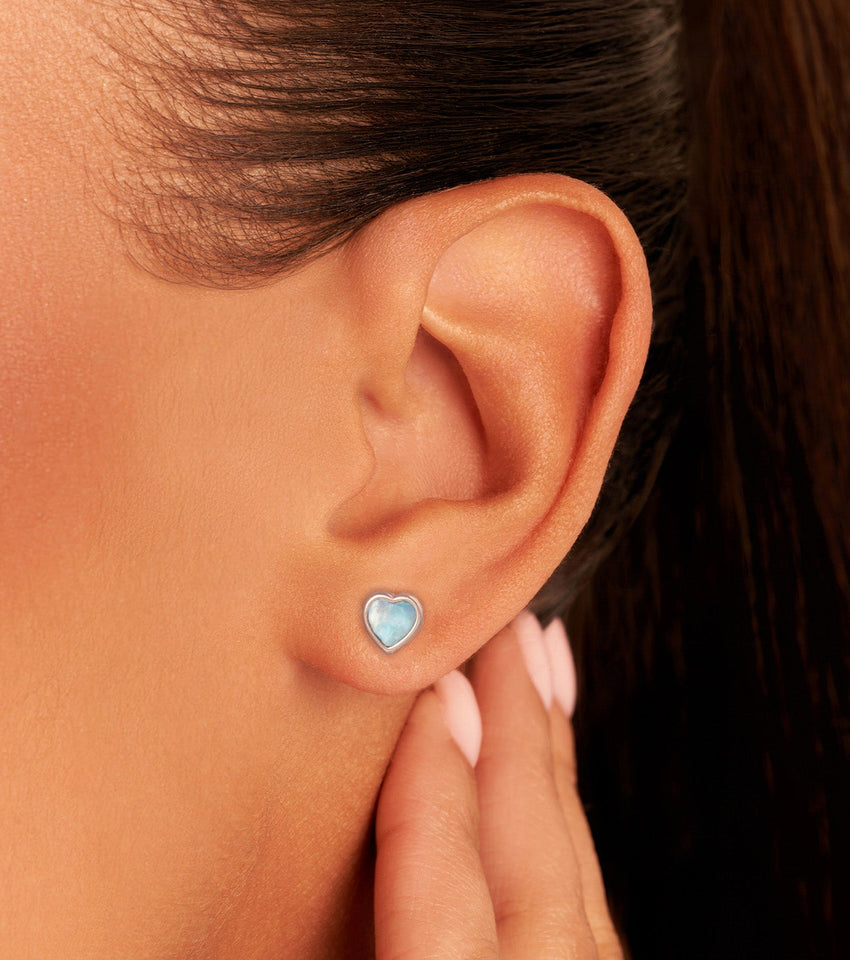 Blue Heart Stud Earrings (Silver)