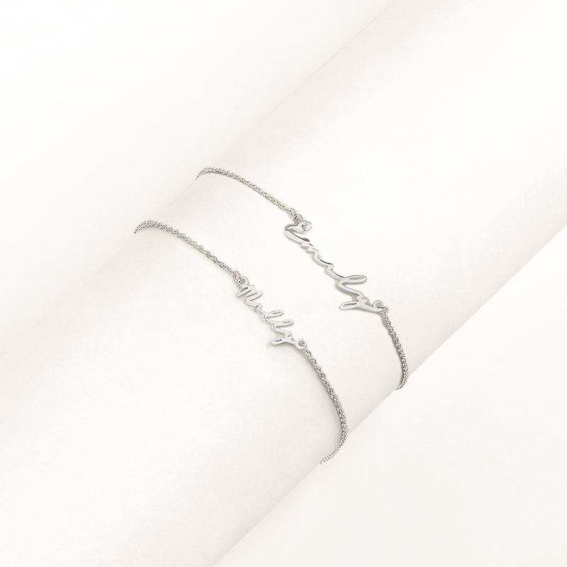 Matching 'Mini & Me' Signature Name Bracelet Set (Silver)