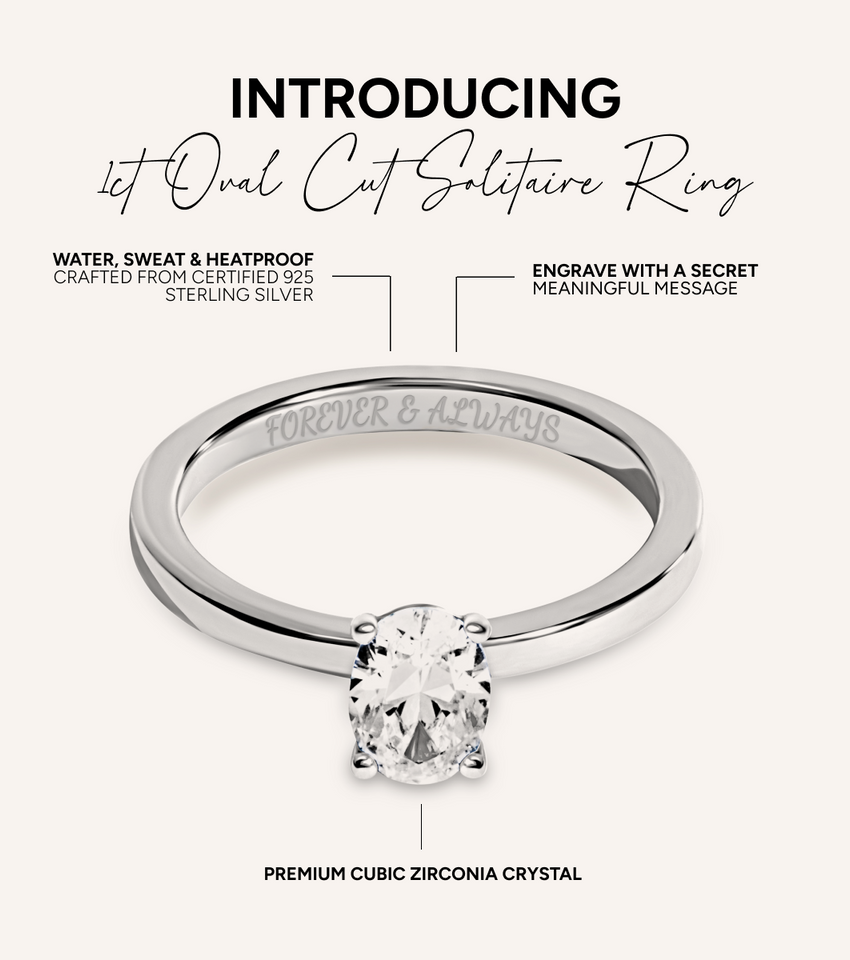 Oval Cut Solitaire Ring 1ct (Silver)