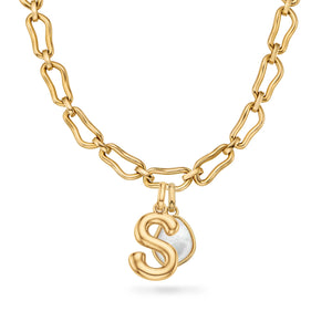Molten Initial & Organic Moonstone Necklace (Gold)