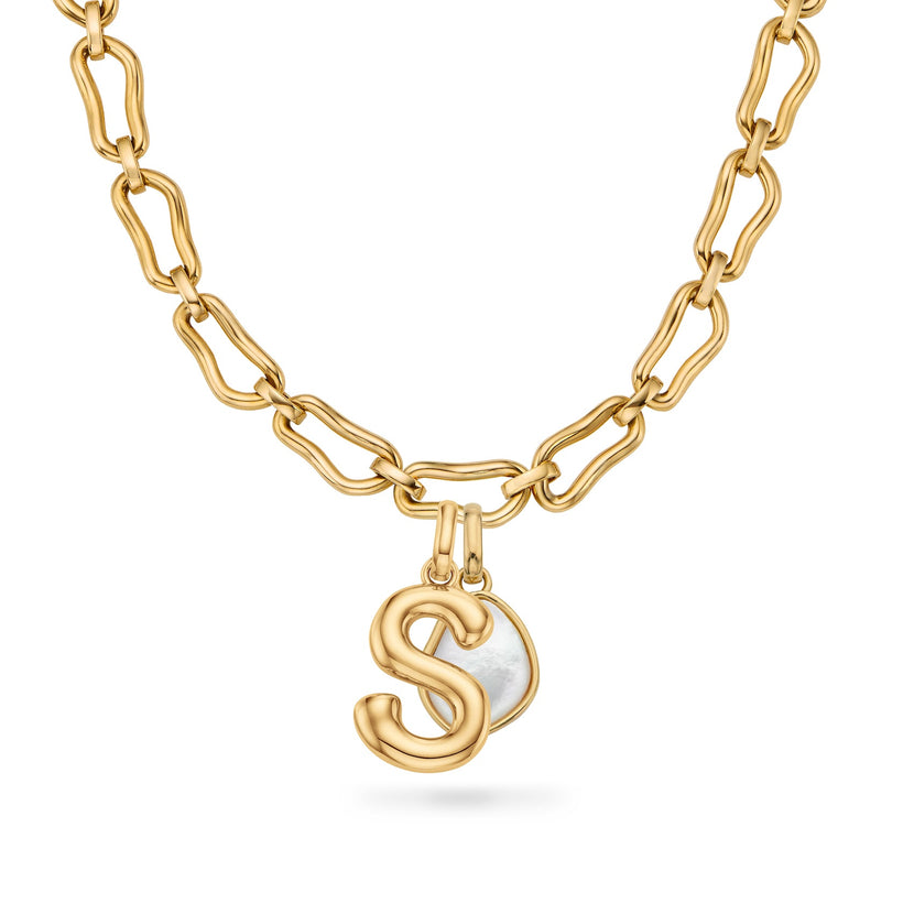 Molten Initial & Organic Moonstone Necklace (Gold)