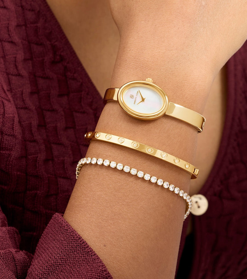 Monroe Bangle Watch & Crystal Bracelet Set (Gold)