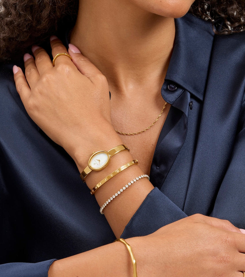 Monroe Bangle Watch & Crystal Bracelet Set (Gold)