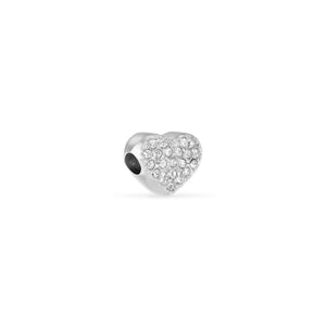 Moon and Back Pavé Heart Necklace Charm (Silver)