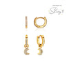 Moon and Back Moon Huggie Earring Set (Gold)